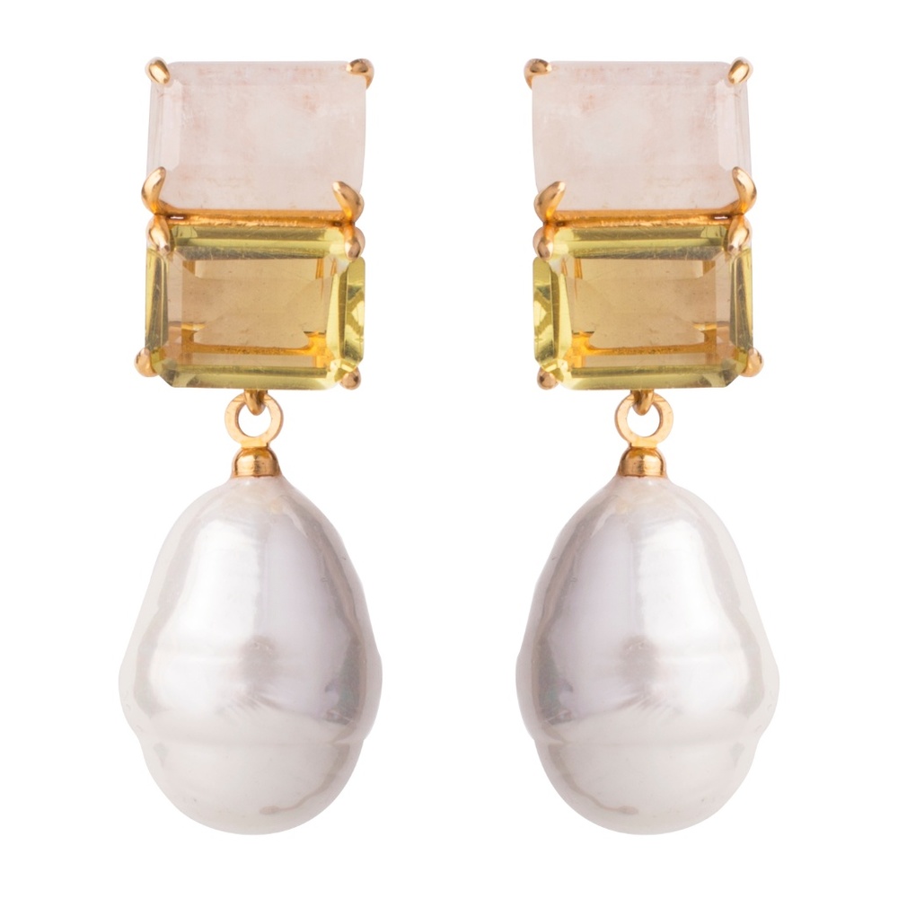 Moonstone & White Shell Pearl Earrings